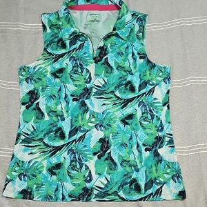 Tommy Bahama Lds sz L Active Green Leaf Zipper Polo Style